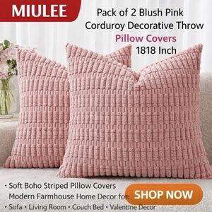 Two Blush Pink Corduroy Pillow Covers 18X18